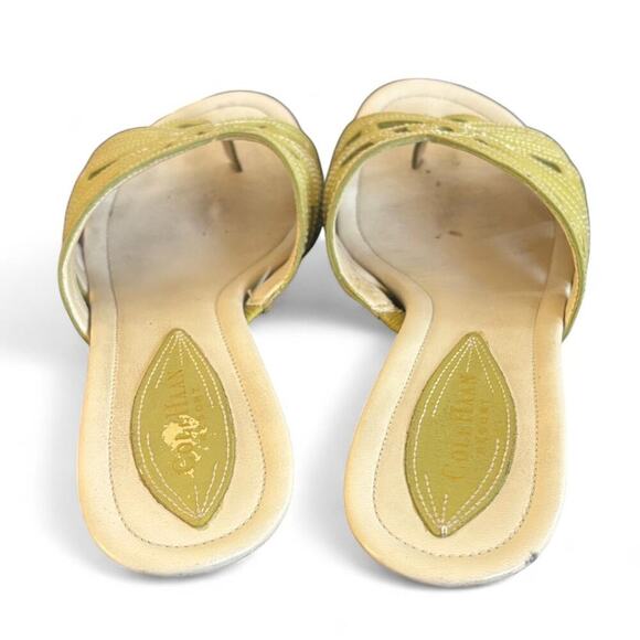 90's‎ VINTAGE COLE HAAN GREEN LEATHER KITTEN SANDALS HEELS SLIDES SZ. 7. - Picture 5 of 8